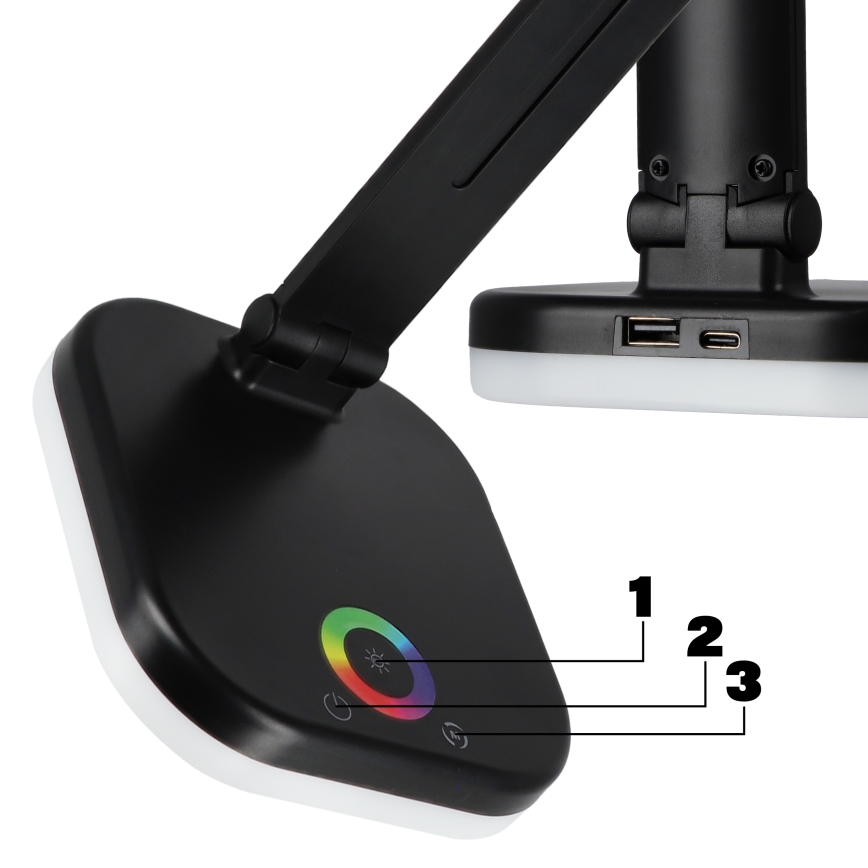 LED RGBW ρυθμιζόμενη επιτραπέζια λάμπα με ασύρματη φόρτιση LED/7W/5V USB μαύρη