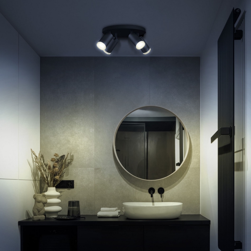 LED RGBW ρυθμιζόμενο σποτ μπάνιου TURYN 4xGU10/4,8W/230V 3000K IP44 μαύρο + τηλεχειριστήριο