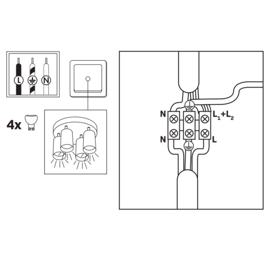 LED RGBW ρυθμιζόμενο σποτ μπάνιου TURYN 4xGU10/6W/230V 3000K IP44 μαύρο + τηλεχειριστήριο