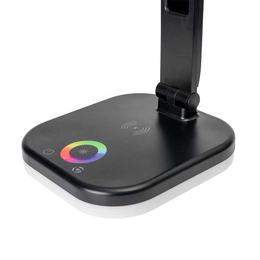 LED RGBW Επιτραπέζιο φωτιστικό αφής ντιμαριζόμενο με ασύρματη φόρτιση, οθόνη LCD και θύρα USB MAGNUS LED/6W/5V 3000-6500K μαύρο