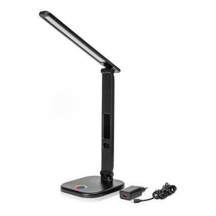 LED RGBW Επιτραπέζιο φωτιστικό αφής ντιμαριζόμενο με ασύρματη φόρτιση, οθόνη LCD και θύρα USB MAGNUS LED/6W/5V 3000-6500K μαύρο