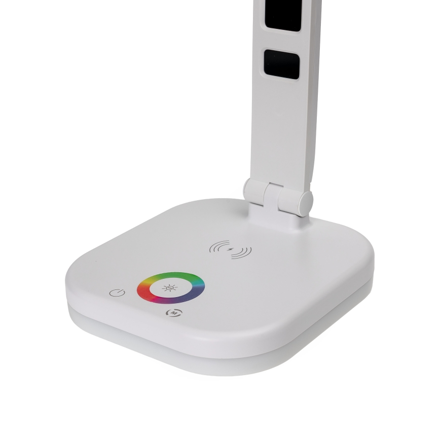 LED RGBW Επιτραπέζιο φωτιστικό αφής ντιμαριζόμενο με ασύρματη φόρτιση, οθόνη LCD και θύρα USB MAGNUS LED/6W/5V 3000-6500K λευκό