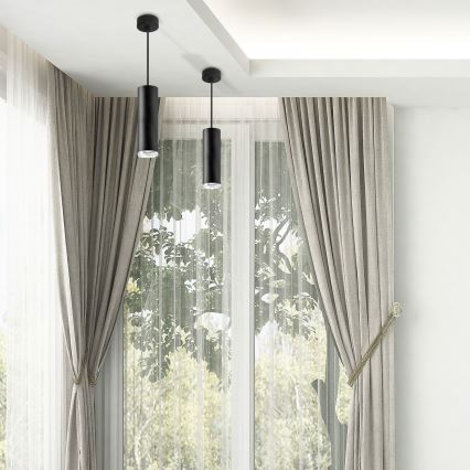 LED RGBW ρυθμιζόμενο κρεμαστό φωτιστικό μπάνιου σε καλώδιο TURYN 1xGU10/4,8W/230V 3000K IP44 μαύρο + τηλεχειριστήριο