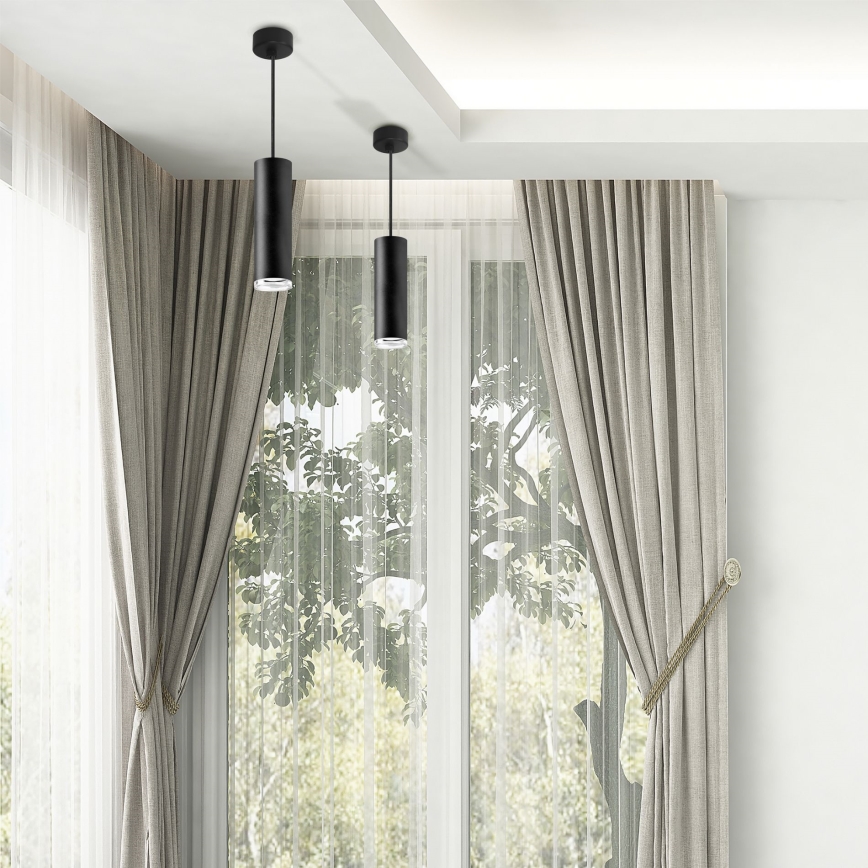 LED RGBW ρυθμιζόμενο κρεμαστό φωτιστικό μπάνιου σε καλώδιο TURYN 1xGU10/4,8W/230V 3000K IP44 μαύρο + τηλεχειριστήριο