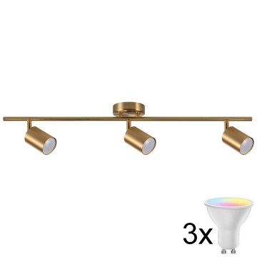 LED RGBW Ρυθμιζόμενο σημειακό φωτιστικό GOLDIE 3xGU10/4,8W/230V 3000K χρυσό + τηλεχειριστήριο