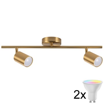LED RGBW Ρυθμιζόμενο σποτ φωτιστικό GOLDIE 2xGU10/4,8W/230V 3000K χρυσό + τηλεχειριστήριο