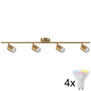 LED RGBW ρυθμιζόμενο σποτ φωτιστικό GOLDIE 4xGU10/4,8W/230V 3000K χρυσό + τηλεχειριστήριο