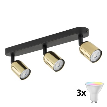 LED RGBW Ρυθμιζόμενο σποτ φωτιστικό TOP 3xGU10/6,5W/230V 2700-6500K μαύρο/χρυσό
