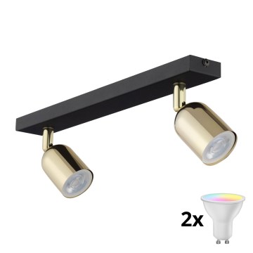 LED RGBW Ρυθμιζόμενο σποτ TOP 2xGU10/6,5W/230V 2700-6500K μαύρο/χρυσό