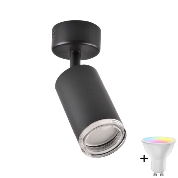 LED RGBW ρυθμιζόμενο σποτ μπάνιου TURYN 1xGU10/4,8W/230V 3000K IP44 μαύρο + τηλεχειριστήριο