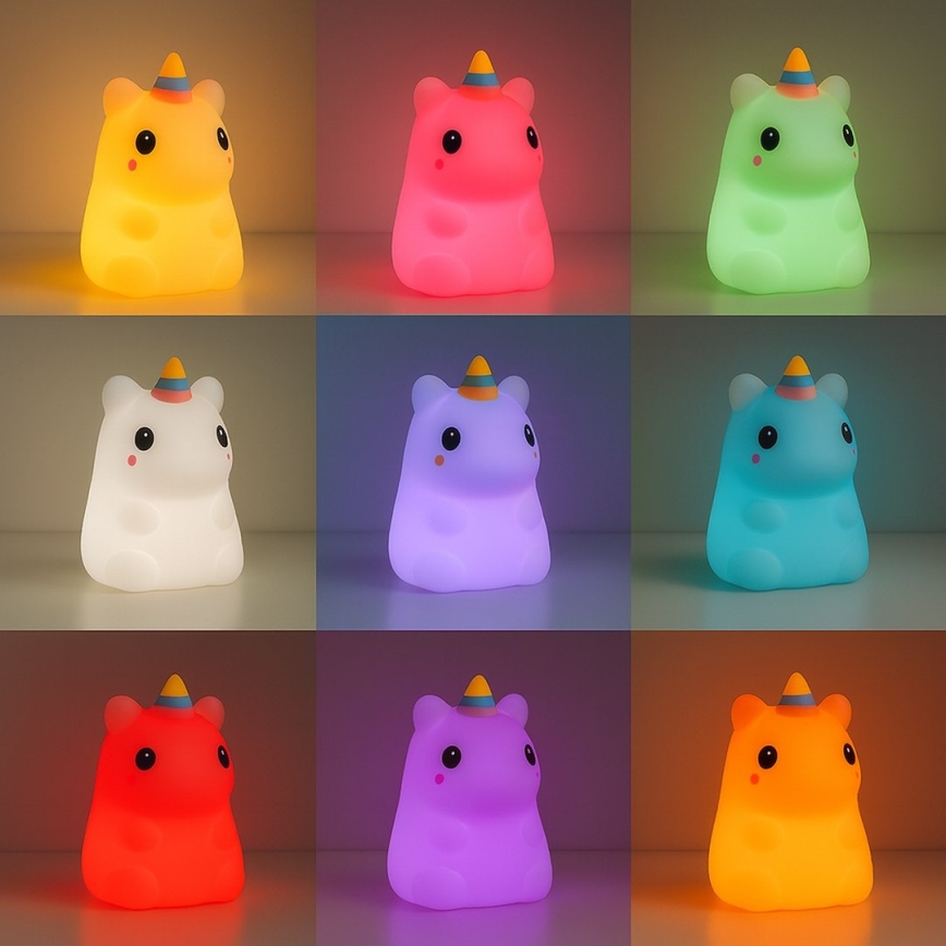 LED RGBW ρυθμιζόμενο επαναφορτιζόμενο παιδικό νυχτερινό φωτάκι με έλεγχο αφής UNICORN LED/1W/5V 1200 mAh