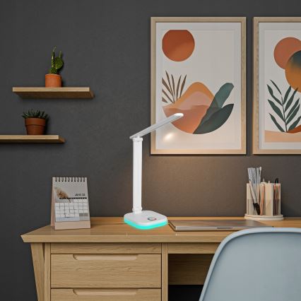 LED RGBW ρυθμιζόμενο επιτραπέζιο φωτιστικό με ασύρματη φόρτιση LED/7W/5V USB λευκό