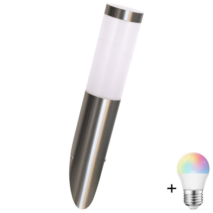 LED RGBW ρυθμιζόμενο επιτοίχιο φωτιστικό εξωτερικού χώρου LIVIA 1xE27/6,5W/230V 2700-6500K Wi-Fi IP44 ασημί