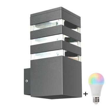 LED RGBW ρυθμιζόμενο επιτοίχιο φωτιστικό εξωτερικού χώρου TEKSAS 1xE27/9W/230V 2700-6500K Wi-Fi IP44 ανθρακί