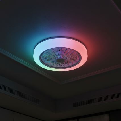LED RGBW ντιμαριζόμενο φωτιστικό οροφής με ανεμιστήρα ZAMBIA LED/24W/230V 3000-6500K λευκό + τηλεχειριστήριο
