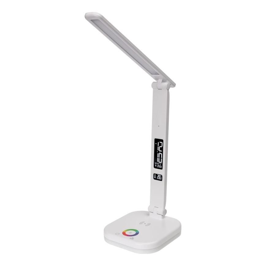 LED RGBW Επιτραπέζιο φωτιστικό αφής ντιμαριζόμενο με ασύρματη φόρτιση, οθόνη LCD και θύρα USB MAGNUS LED/6W/5V 3000-6500K λευκό