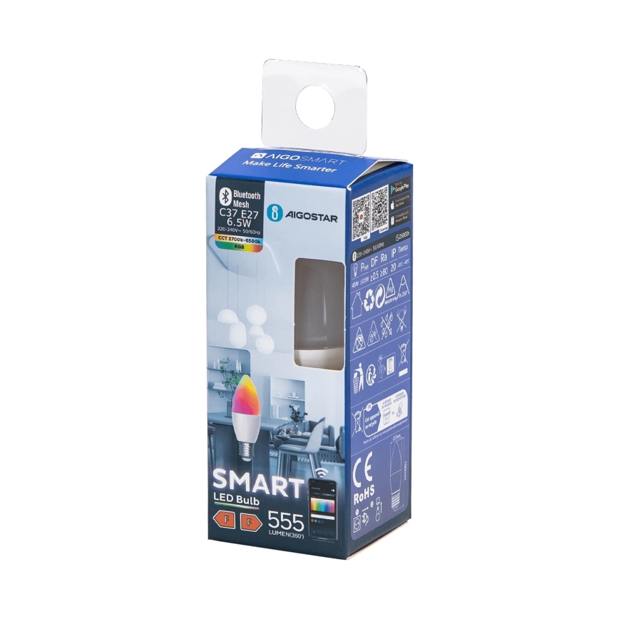 Λάμπα LED RGBW Dimmable C37 E27/6,5W/230V 2700-6500K - Aigostar