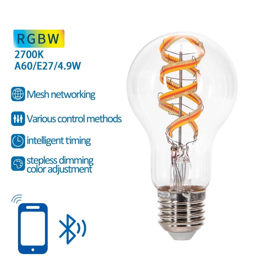 Λάμπα LED RGBW Dimmable FILAMENT MESH Smart A60 E27/4,9W/230V 2700K - Aigostar