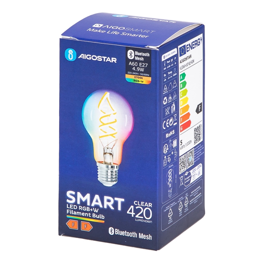 Λάμπα LED RGBW Dimmable FILAMENT MESH Smart A60 E27/4,9W/230V 2700K - Aigostar