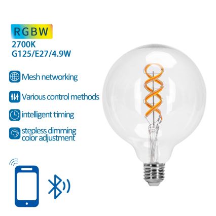 Λάμπα LED RGBW Dimmable FILAMENT MESH Smart G125 E27/4,9W/230V 2700K - Aigostar