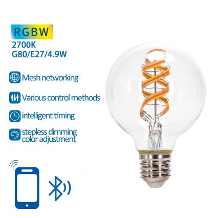 LED RGBW Λαμπτήρας FILAMENT G80 E27/4,9W/230V 2700K - Aigostar