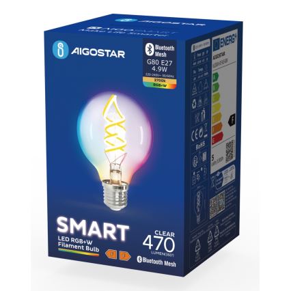 LED RGBW Λαμπτήρας FILAMENT G80 E27/4,9W/230V 2700K - Aigostar