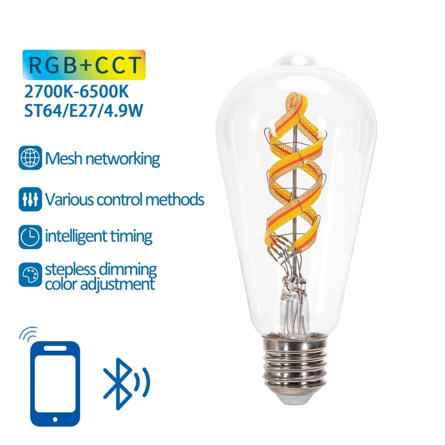 Λάμπα LED RGBW Dimmable FILAMENT MESH Smart ST64 E27/4,9W/230V 2700-6500K - Aigostar