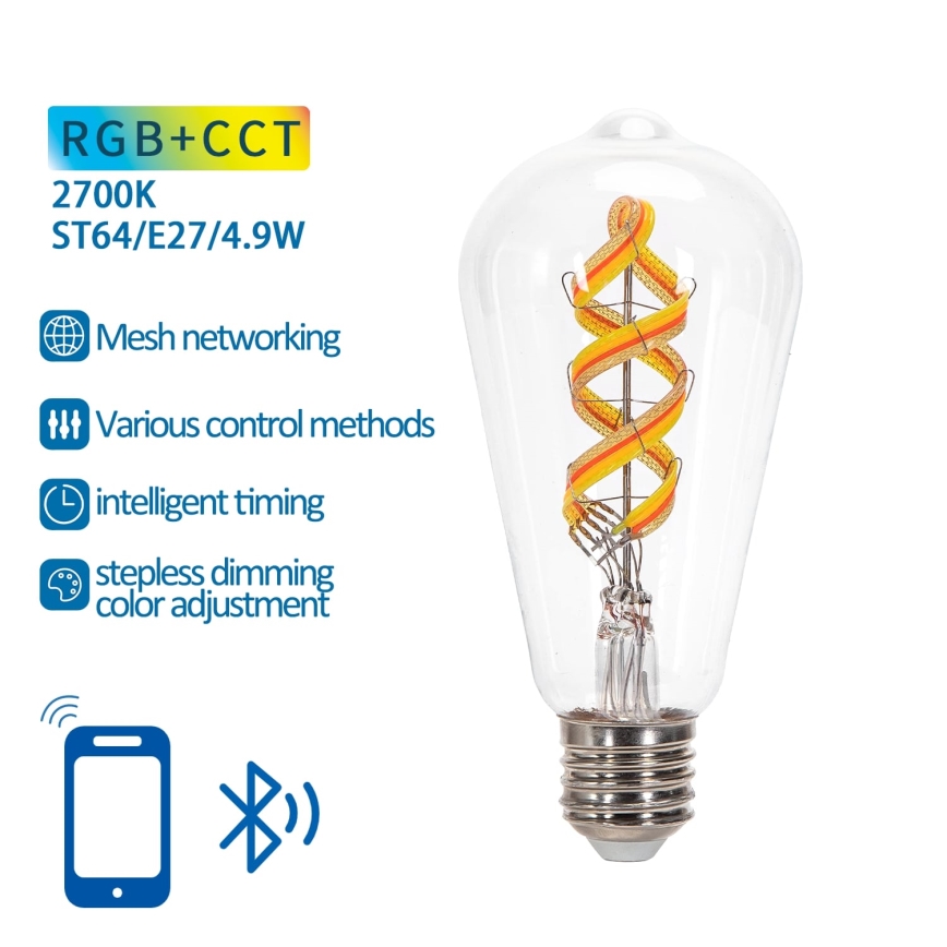 Λάμπα LED RGBW Dimmable FILAMENT MESH Smart ST64 E27/4,9W/230V 2700K - Aigostar