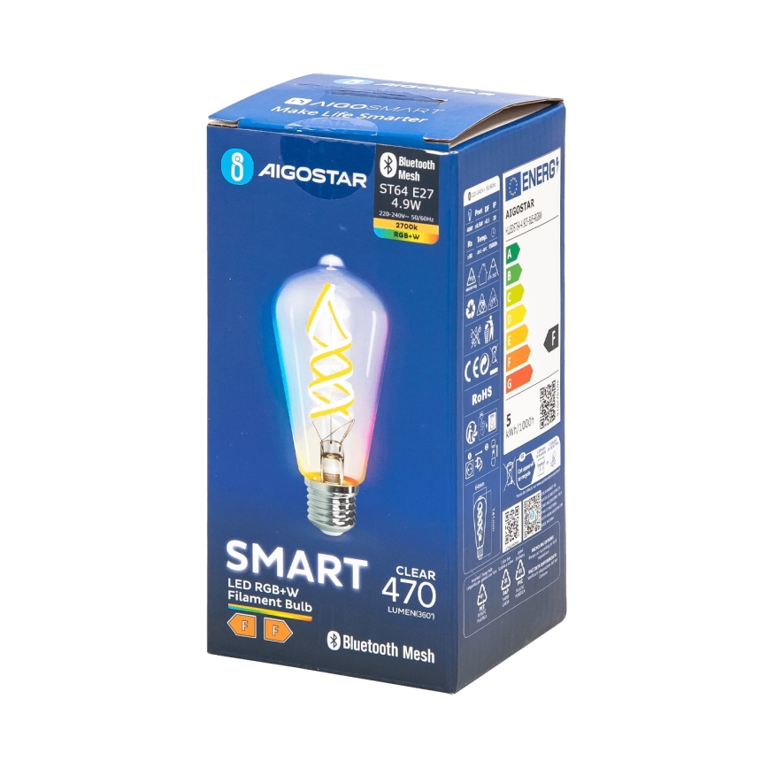Λάμπα LED RGBW Dimmable FILAMENT MESH Smart ST64 E27/4,9W/230V 2700K - Aigostar