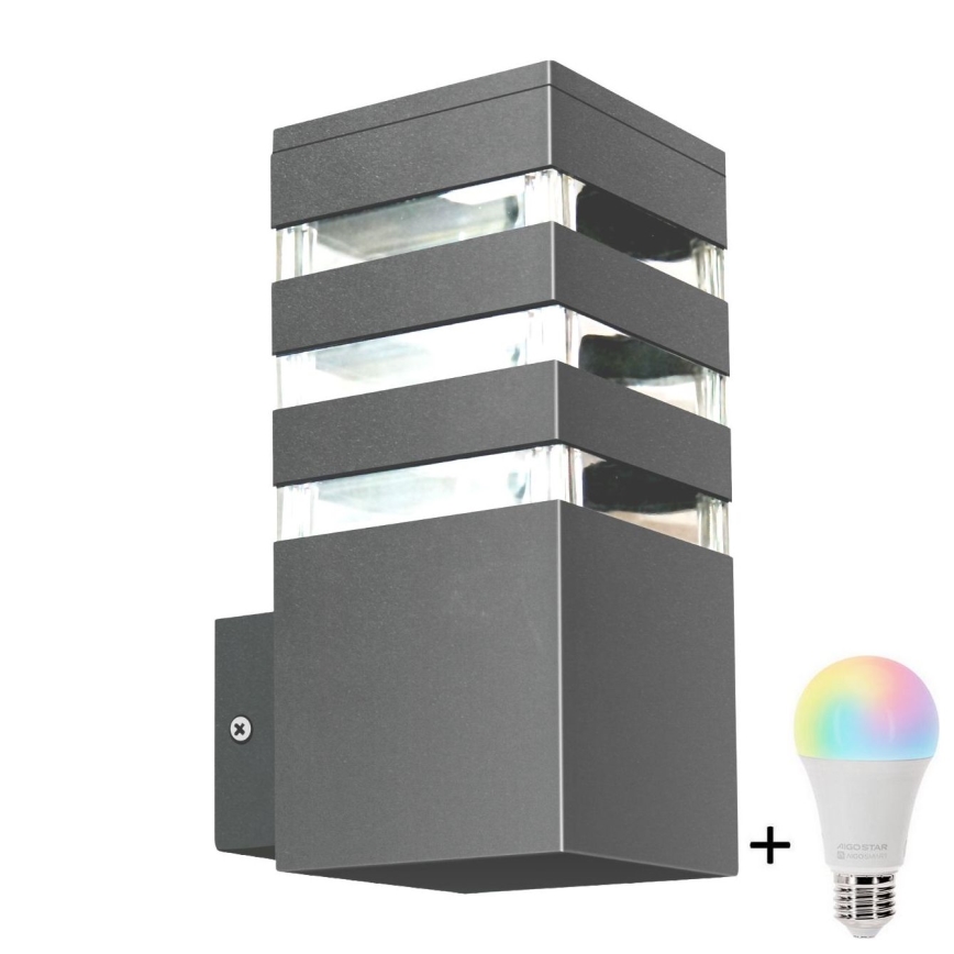 LED RGBW ρυθμιζόμενο εξωτερικό επιτοίχιο φωτιστικό TEKSAS 1xE27/12W/230V 2700-6500K Wi-Fi IP44 ανθρακί