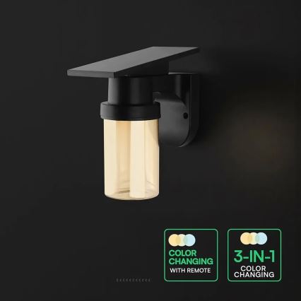 LED ηλιακό επιτοίχιο φωτιστικό LED/3,7V 2700/3200/5000K IP54 1800 mAh μαύρο/καπνιστό μπεζ + με τηλεχειριστήριο