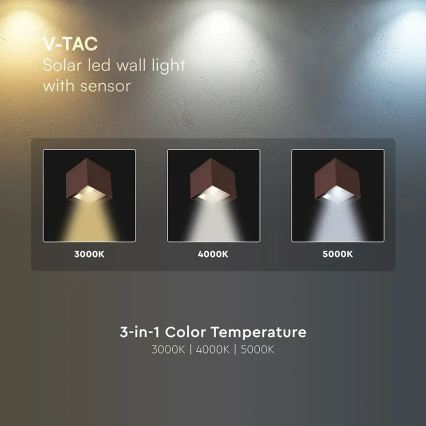 Ηλιακό επιτοίχιο φωτιστικό LED με αισθητήρα LED/9W/3,7V 3000/4000/5000K IP65 2600 mAh καφέ