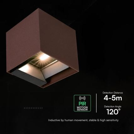 Ηλιακό επιτοίχιο φωτιστικό LED με αισθητήρα LED/9W/3,7V 3000/4000/5000K IP65 2600 mAh καφέ