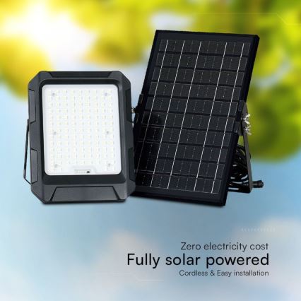 LED Solar προβολέας LED/10W/3,7V IP65 4000K μαύρο + τηλεχειριστήριο