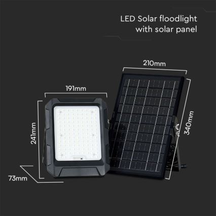 LED Solar προβολέας LED/10W/3,7V IP65 4000K μαύρο + τηλεχειριστήριο