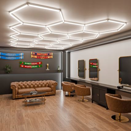 LED Ρυθμιζόμενο φωτιστικό οροφής HEXAGON LED/570W/85-265V 5000K 522x298 cm CRI 90 IP54 λευκό