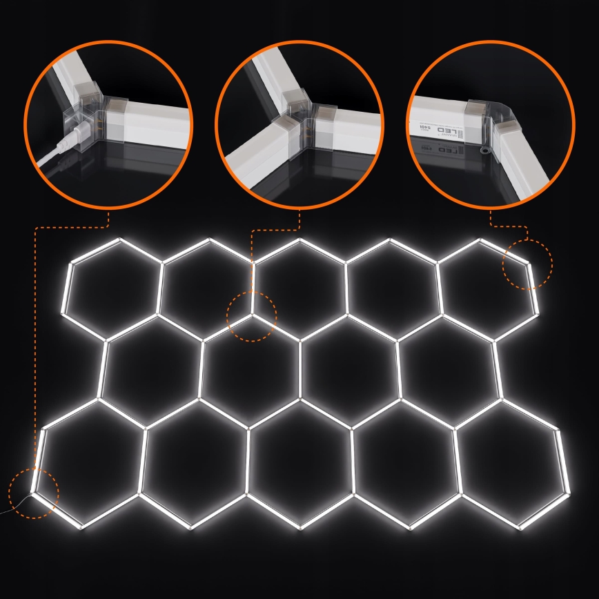 LED Ρυθμιζόμενο φωτιστικό οροφής HEXAGON LED/570W/85-265V 5000K 522x298 cm CRI 90 IP54 λευκό
