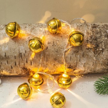 LED γιρλάντα 10xLED/2xAA/θερμό λευκό 1,8m με κουδουνάκια