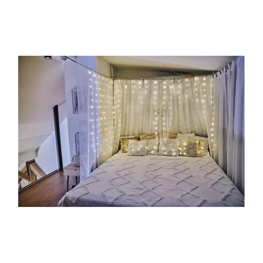 LED γιρλάντα για εξωτερικούς χώρους, 300 LED, 8 λειτουργίες, 5,9 m, IP44, θερμό λευκό