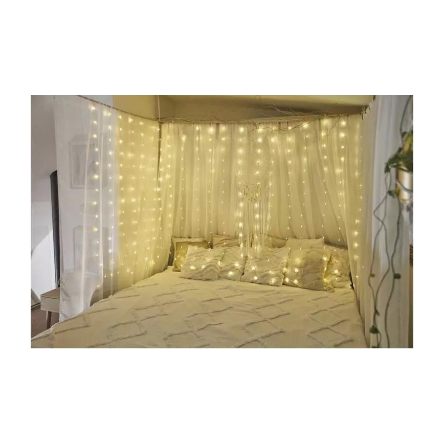 LED γιρλάντα για εξωτερικούς χώρους, 300 LED, 8 λειτουργίες, 5,9 m, IP44, θερμό λευκό