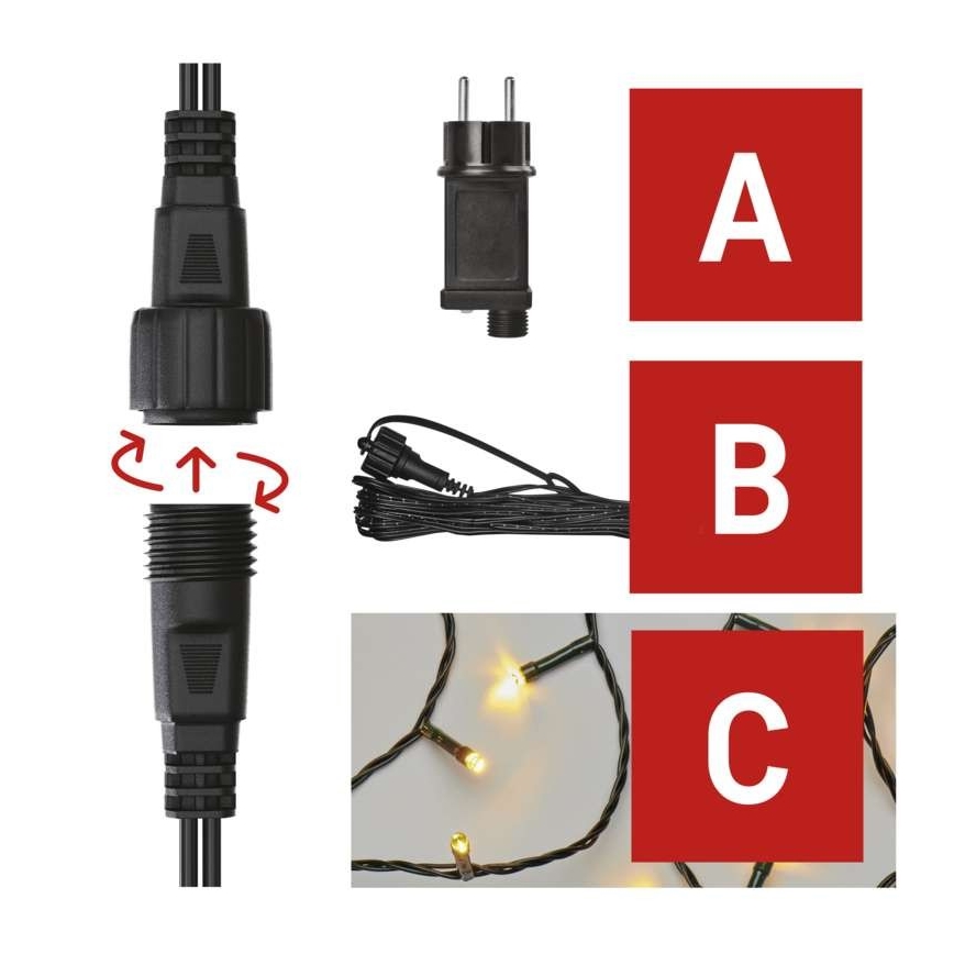 LED γιρλάντα εξωτερικού χώρου, 100 LED, 15 m, IP44, ζεστό λευκό