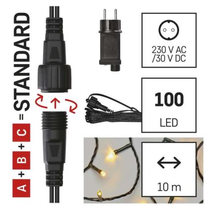 LED γιρλάντα εξωτερικού χώρου, 100 LED, 15 m, IP44, ζεστό λευκό
