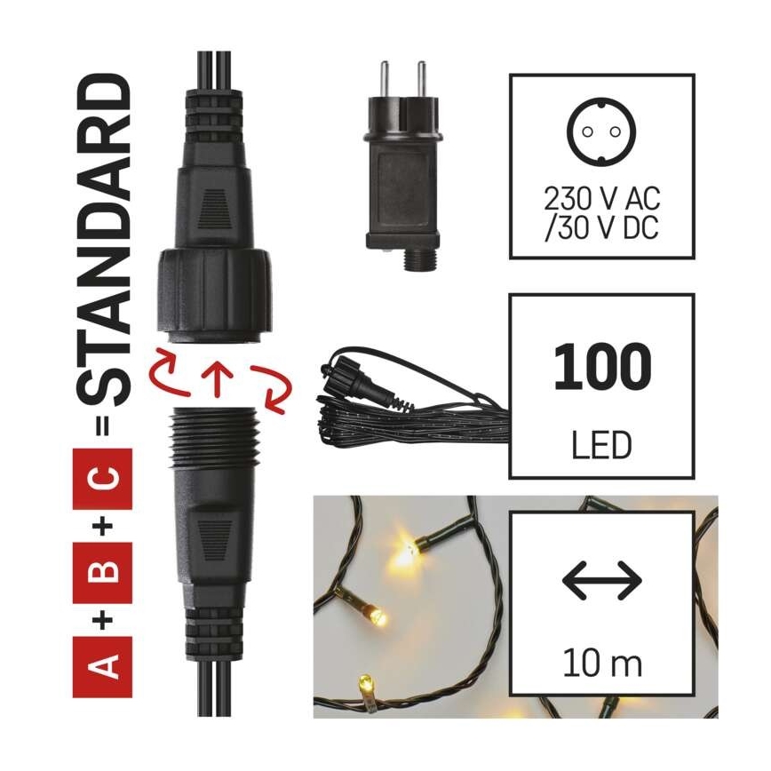 LED γιρλάντα εξωτερικού χώρου, 100 LED, 15 m, IP44, ζεστό λευκό