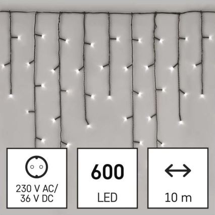 LED γιρλάντα εξωτερικού χώρου 600 LED, 8 λειτουργίες, 15 m, IP44, ψυχρό λευκό