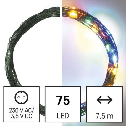 LED  γιρλάντα εξωτερικού χώρου 75xLED/12,5m IP44 πολύχρωμη
