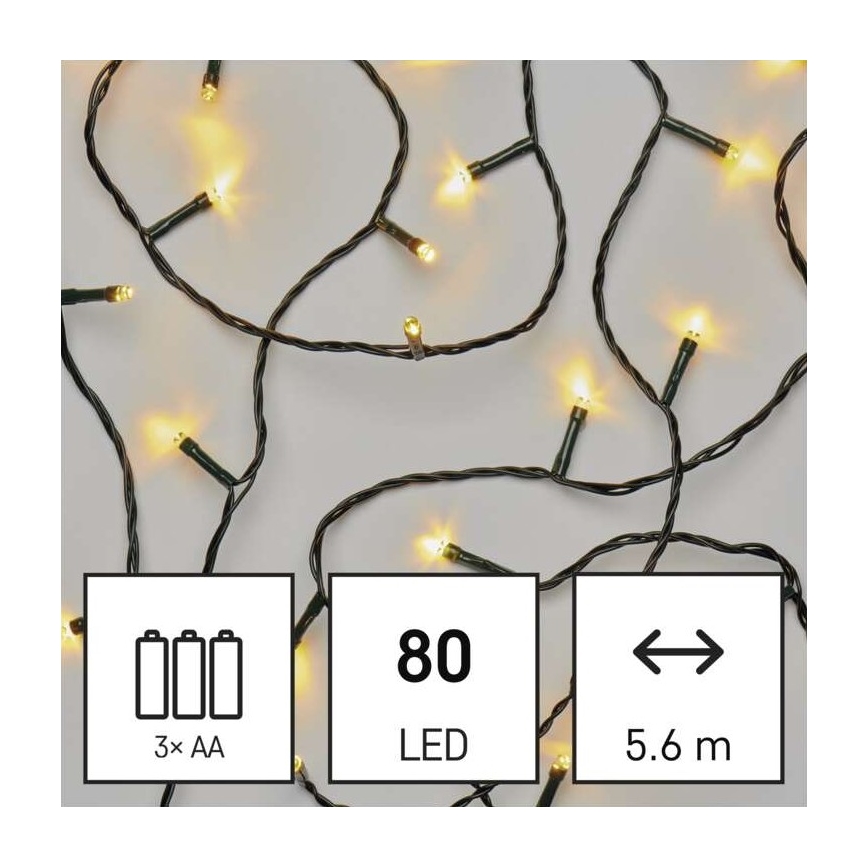 LED γιρλάντα εξωτερικού χώρου 80xLED/3xAA 6,1m IP44 θερμό λευκό