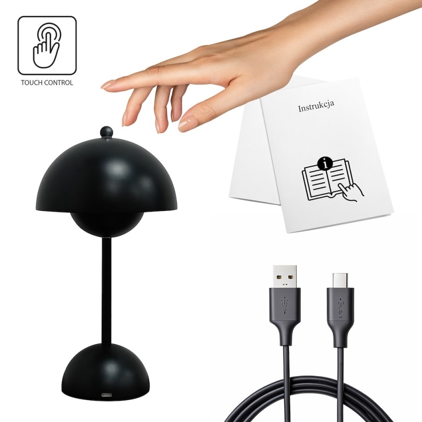 LED Επαναφορτιζόμενη επιτραπέζια λάμπα αφής COSTA LED/3W/5V 2400 mAh 3000-6000K μαύρη