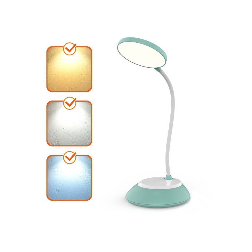 LED Επαναφορτιζόμενη επιτραπέζια λάμπα dimming VISUA LED/5W/5V 3000-5000K 1200 mAh τιρκουάζ