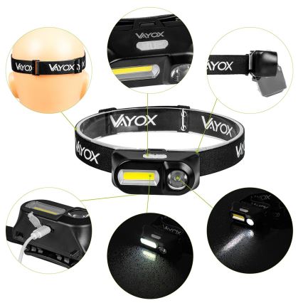 LED Ρυθμιζόμενος Φακός Κεφαλής Επαναφορτιζόμενος 2xLED/5V IPX4 250 lm 2000 mAh