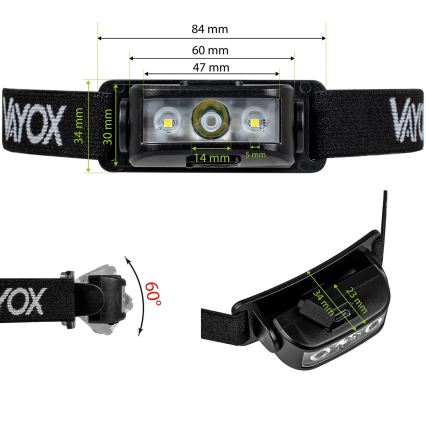 LED Ρυθμιζόμενος Φακός Κεφαλής Επαναφορτιζόμενος 3xLED/5V IPX4 100 lm 1200 mAh